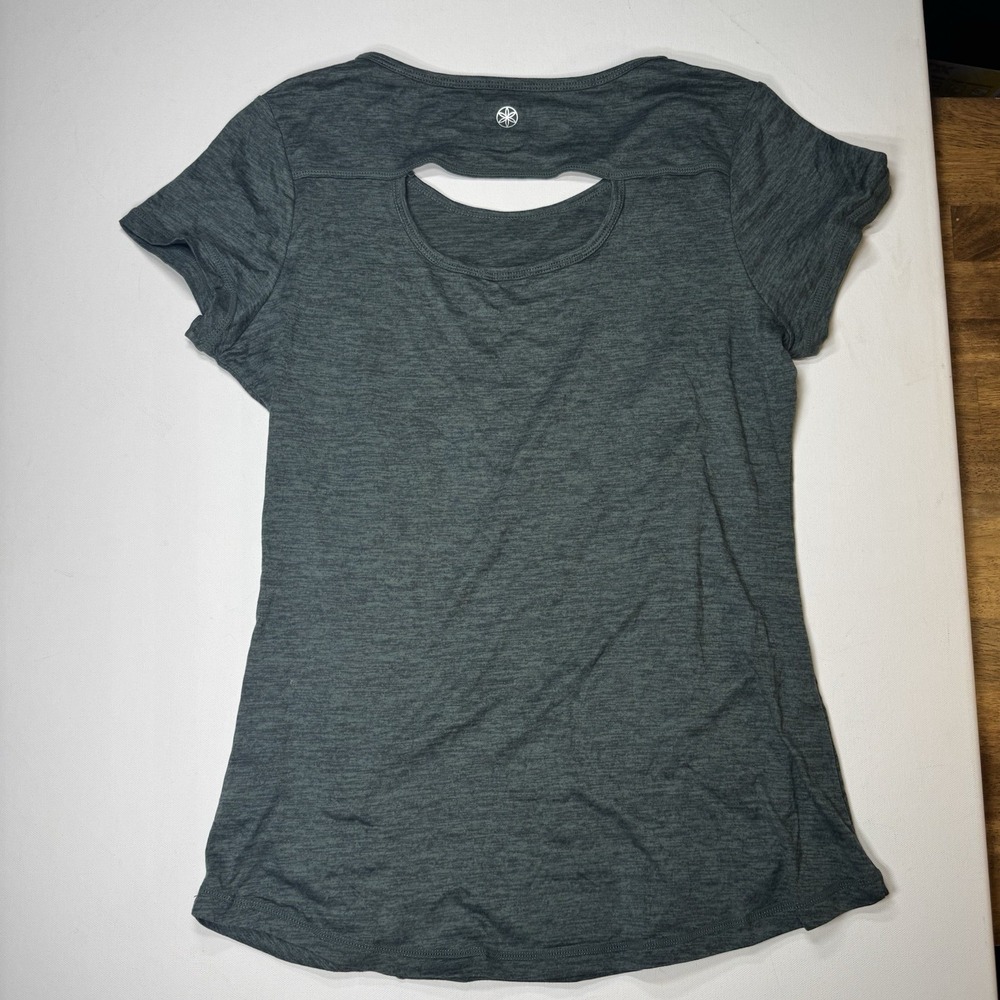 Gaiam Gray Heather Ruched Yoga Athletic Top Open Back Womens Medium - Picture 5 of 7